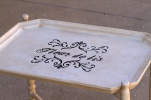 A tray table painted with chalk paint and stenciled.  www.lifeatthecottage.com