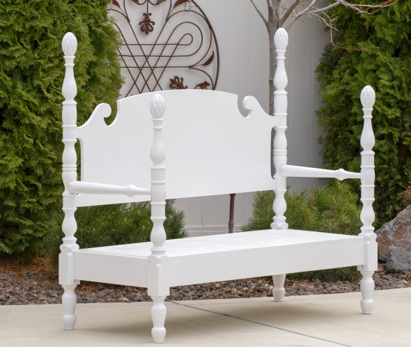 An old bed frame re-purposed into a bench www.lifeatthecottage.com