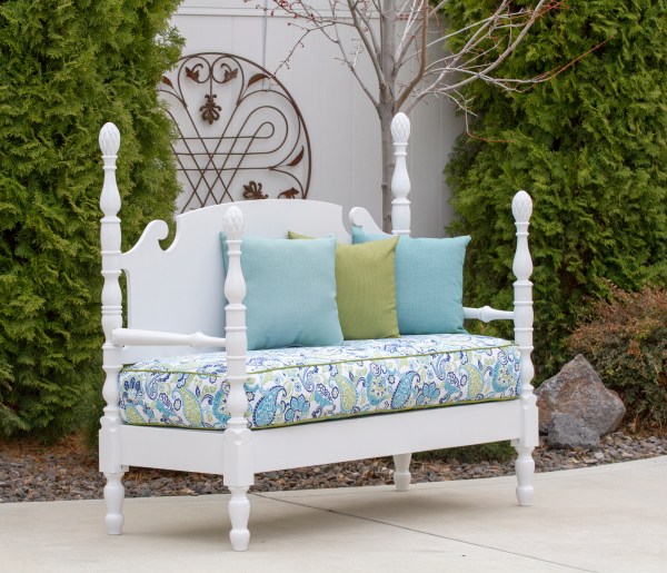 An old bed frame re-purposed into a bench www.lifeatthecottage.com