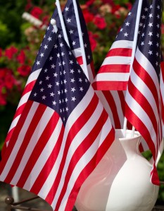 White vase filled with flags www.lifeatthecottage.com